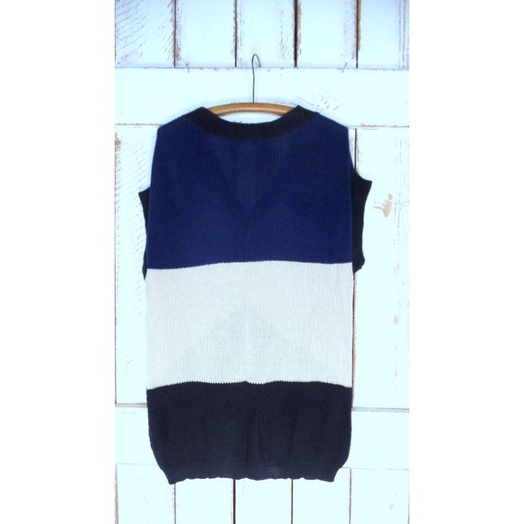 Vintage 90s blue tan black slouchy knit pullover sweater - Picture 6 of 8